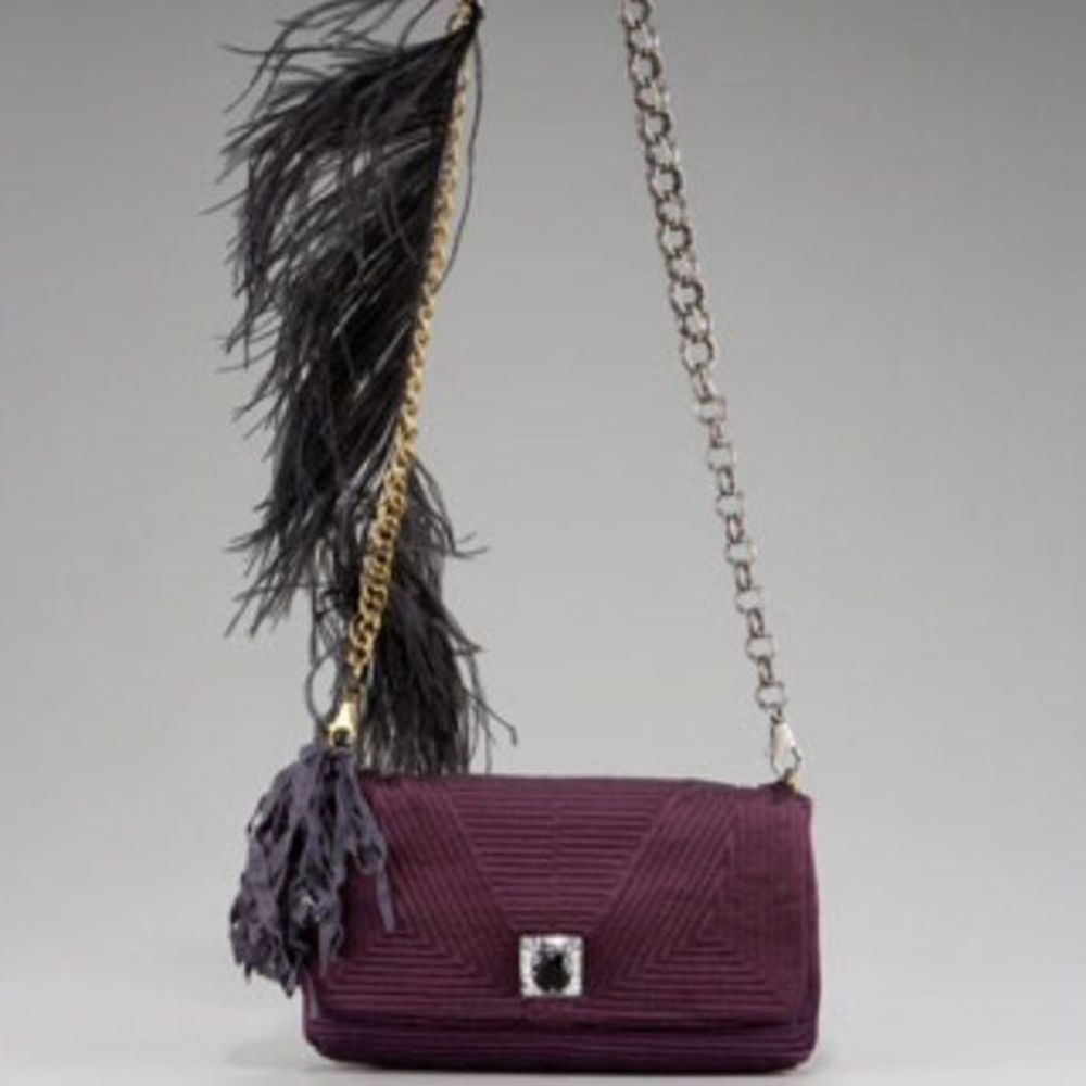 LANVIN Feathered Ouloulette Violet Shoulder Bag NT